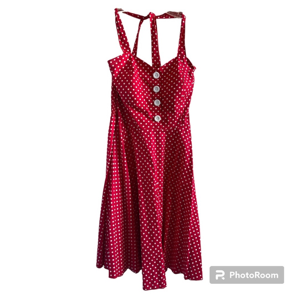 Red pin up style halter dress